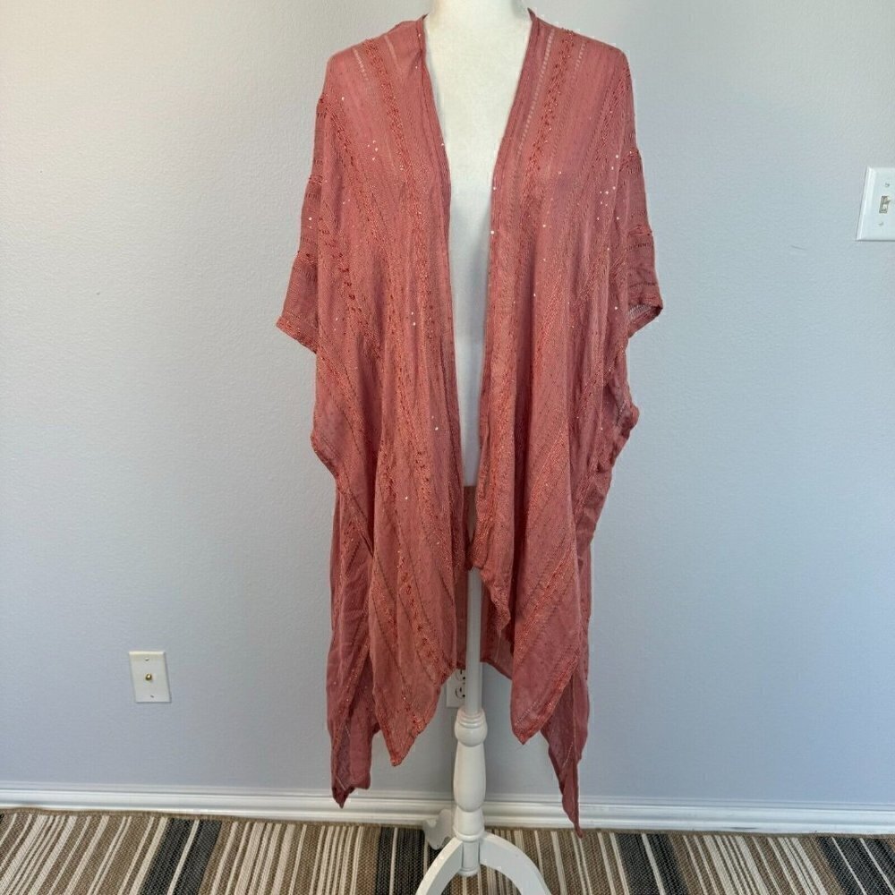 Free People Women's Sequin Day Dream Kimono Open Front Pink One Size